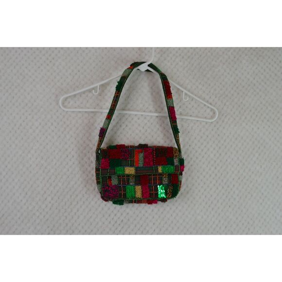 Anthropologie The Fiona Beaded Bag Holiday Plaid Edition - Picture 2 of 16